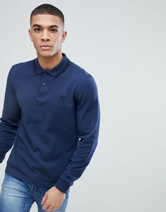 Узкое синее поло с контрастным воротником и длинными рукавами Fred Perry - Синий