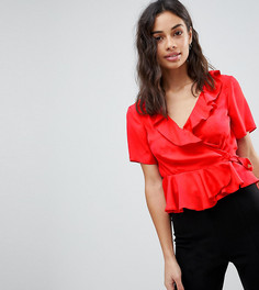 Топ с запахом и оборками ASOS PETITE - Красный
