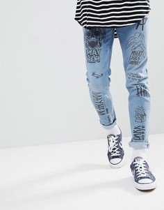 Джинсы скинни с принтом ASOS - Синий
