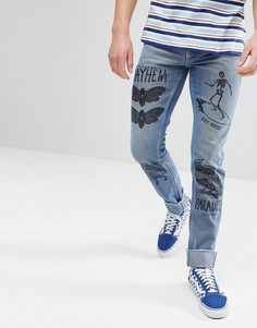 Синие джинсы слим с принтом ASOS - Синий