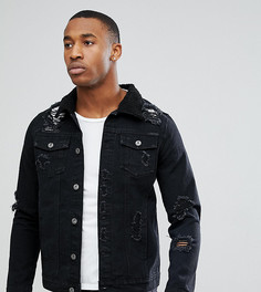 Черная джинсовая куртка с рваной отделкой и искусственным мехом Liquor N Poker - Черный