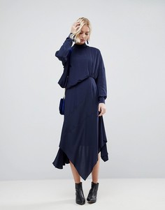 Платье миди прямого кроя с поясом ASOS WHITE - Синий