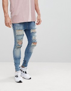 Рваные обтягивающие джинсы с заниженным шаговым швом SikSilk - Синий