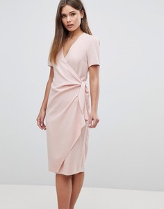 Платье миди с запахом и завязкой ASOS - Розовый