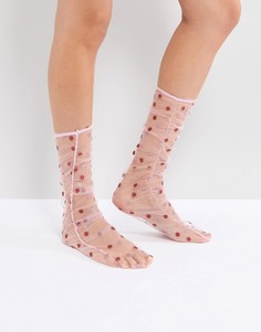 Прозрачные носки в горошек со сборками ASOS - Розовый