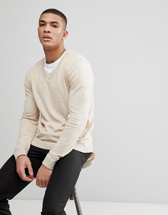 Хлопковый джемпер серо-желтого цвета с V-образным вырезом ASOS - Бежевый