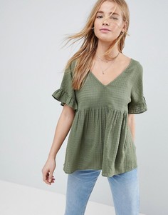 Свободный хлопковый топ в клетку ASOS - Зеленый