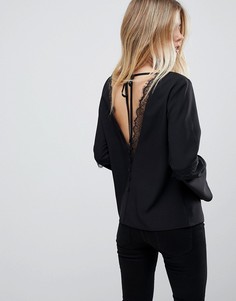 Топ с глубоким вырезом и кружевными вставками ASOS - Черный