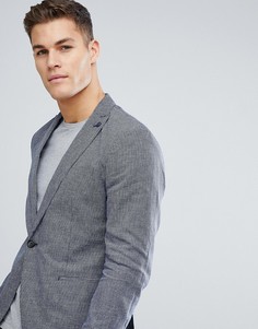 Узкий блейзер в клетку с добавлением льна Selected Homme - Синий