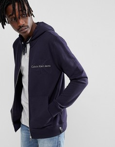Худи на молнии с логотипом на груди Calvin Klein Jeans - Темно-синий