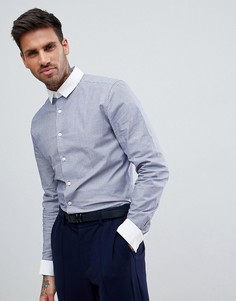 Эластичная узкая рубашка в полоску с двойными манжетами ASOS - Серый
