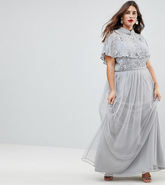 Премиум-платье макси с декорированным топом и высоким воротником Frock And Frill Plus - Серый