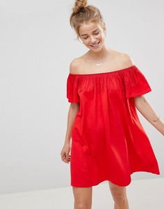 Платье с открытыми плечами и бахромой ASOS - Красный