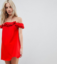 Платье с открытыми плечами и оборкой ASOS PETITE - Красный