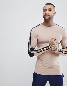 Длинный обтягивающий лонгслив в стиле колор блок ASOS - Бежевый