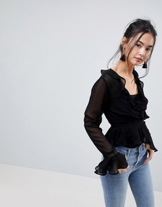 Топ с запахом и кружевной вставкой ASOS - Черный