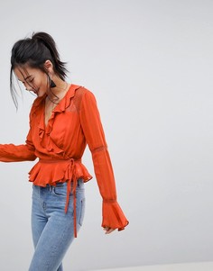 Топ с запахом и кружевной вставкой ASOS - Оранжевый