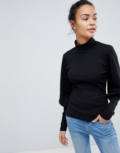 Топ с высоким воротом и пышными рукавами Fashion Union - Черный