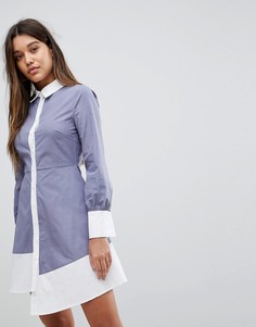 Платье-рубашка с контрастной отделкой и асимметричным краем Fashion Union - Серый