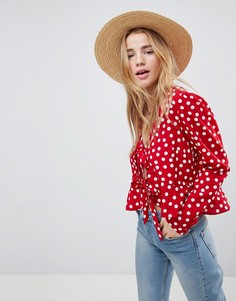 Топ в горошек с оборками и завязкой спереди ASOS - Мульти