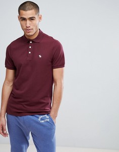 Бордовая узкая футболка-поло из стретчевого пике с логотипом Abercrombie &amp; Fitch - Красный