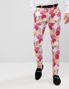 Розовые укороченные брюки скинни с цветочным принтом ASOS Wedding - Розовый