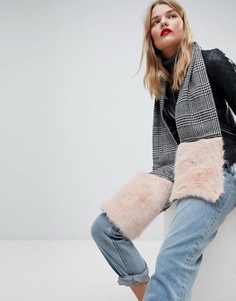 Клетчатый шарф с искусственным мехом River Island - Черный