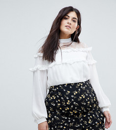 Блузка с высоким воротом и оборкой Fashion Union Plus - Белый