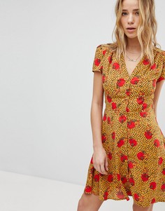 Чайное платье с леопардово-цветочным принтом Glamorous - Мульти