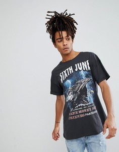 Черная oversize-футболка с принтом орла Sixth June - Черный