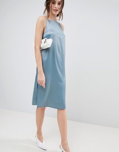 Платье-комбинация миди с квадратным вырезом ASOS - Синий