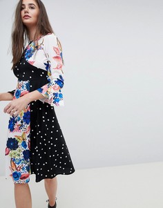Платье миди с рукавами клеш и принтом ASOS - Мульти