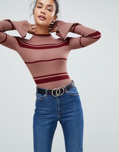 Джемпер в полоску с высоким воротом и рукавами клеш Fashion Union - Мульти