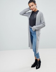 Длинный кардиган с рукавами в рубчик Fashion Union - Серый