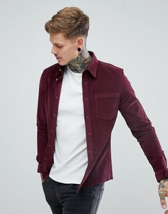 Бордовая приталенная вельветовая рубашка ASOS - Красный