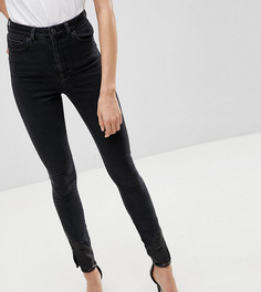 Выбеленные черные джинсы скинни с завышенной талией и отделкой из искусственной кожи ASOS TALL RIDLEY - Черный