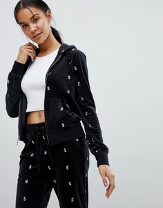 Велюровый спортивный топ с вышивкой Juicy Couture Black Label - Черный