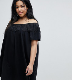 Платье с открытыми плечами и бахромой ASOS CURVE - Черный