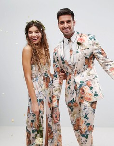 Супероблегающий пиджак с цветочным принтом ASOS Wedding - Кремовый