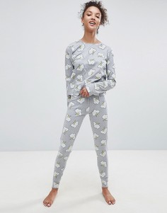 Пижамные лонгслив и леггинсы с принтом молнии ASOS - Серый