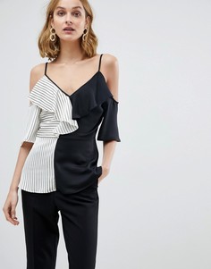 Комбинированный топ с оборкой River Island - Черный