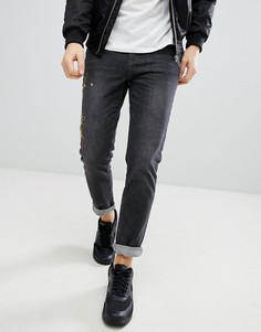 Выбеленные серые джинсы скинни с цветочной вышивкой boohooMAN - Серый