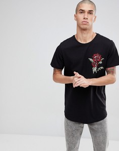 Удлиненная футболка с вышитой розой Jack &amp; Jones Originals - Черный