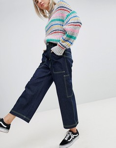 Джинсы свободного кроя цвета индиго с неоновыми строчками ASOS - Синий