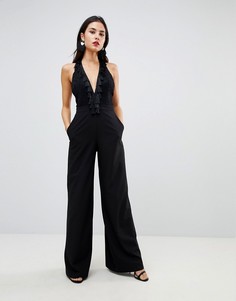 Комбинезон с кружевным топом и бахромой ASOS - Черный