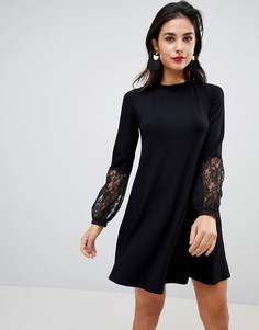 Свободное платье с V-образным вырезом на спине и кружевными рукавами ASOS - Черный