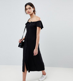 Платье миди на пуговицах с открытыми плечами ASOS TALL - Черный