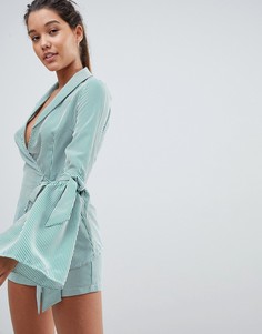 Пиджак в полоску с запахом и завязками на рукавах PrettyLittleThing - Мульти