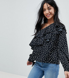 Блузка на одно плечо в горошек Boohoo Petite - Черный