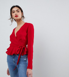 Топ с запахом и баской ASOS TALL - Красный